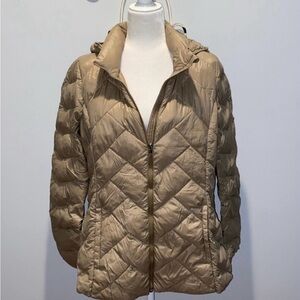 London Fog Packable Lightweight Puffer Waterfowl Blend Hooded Jacket